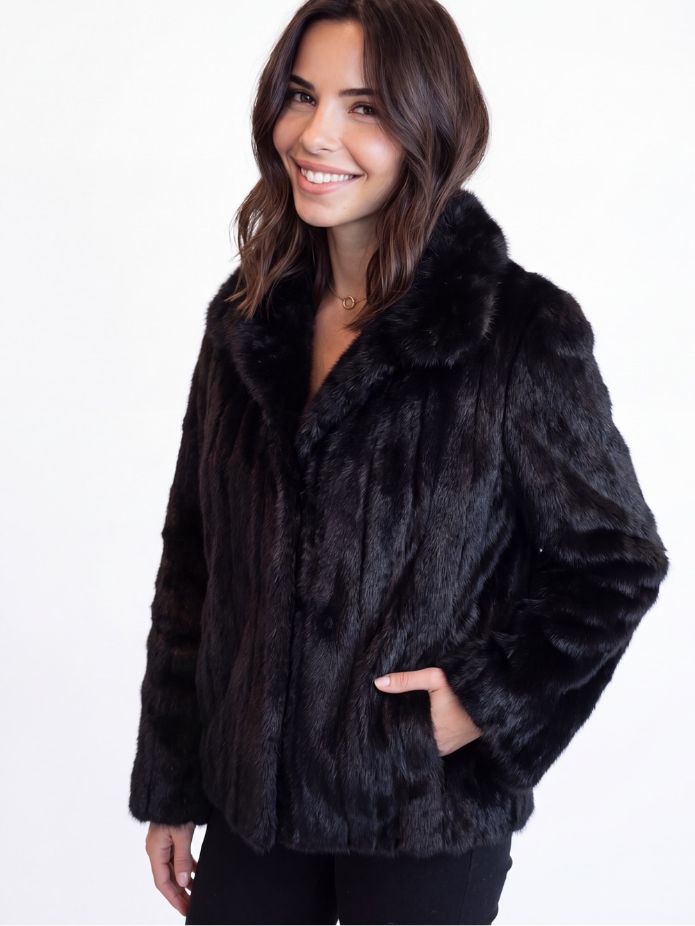 Vintage Black Real Fur Jacket Short Coat soft classic Glam